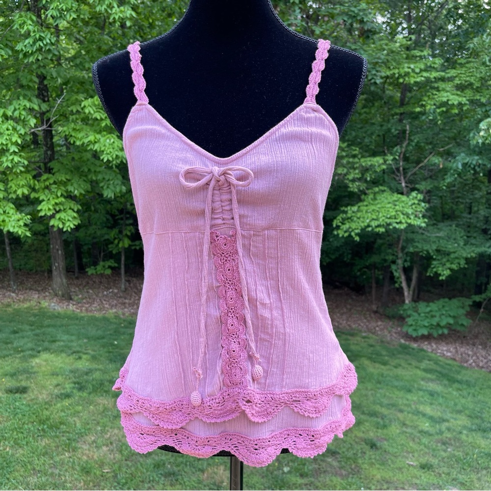 Tracy Porter Tank Top Boho Mauve/Pink Crochet Babydoll Women’s Size 6-8 EUC